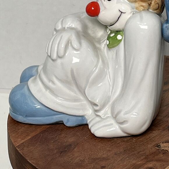 Fitz & Floyd 1979 2 Clown Bookends In Blue Bowler Hats & Shoes with Red Nose - Picture 3 of 11